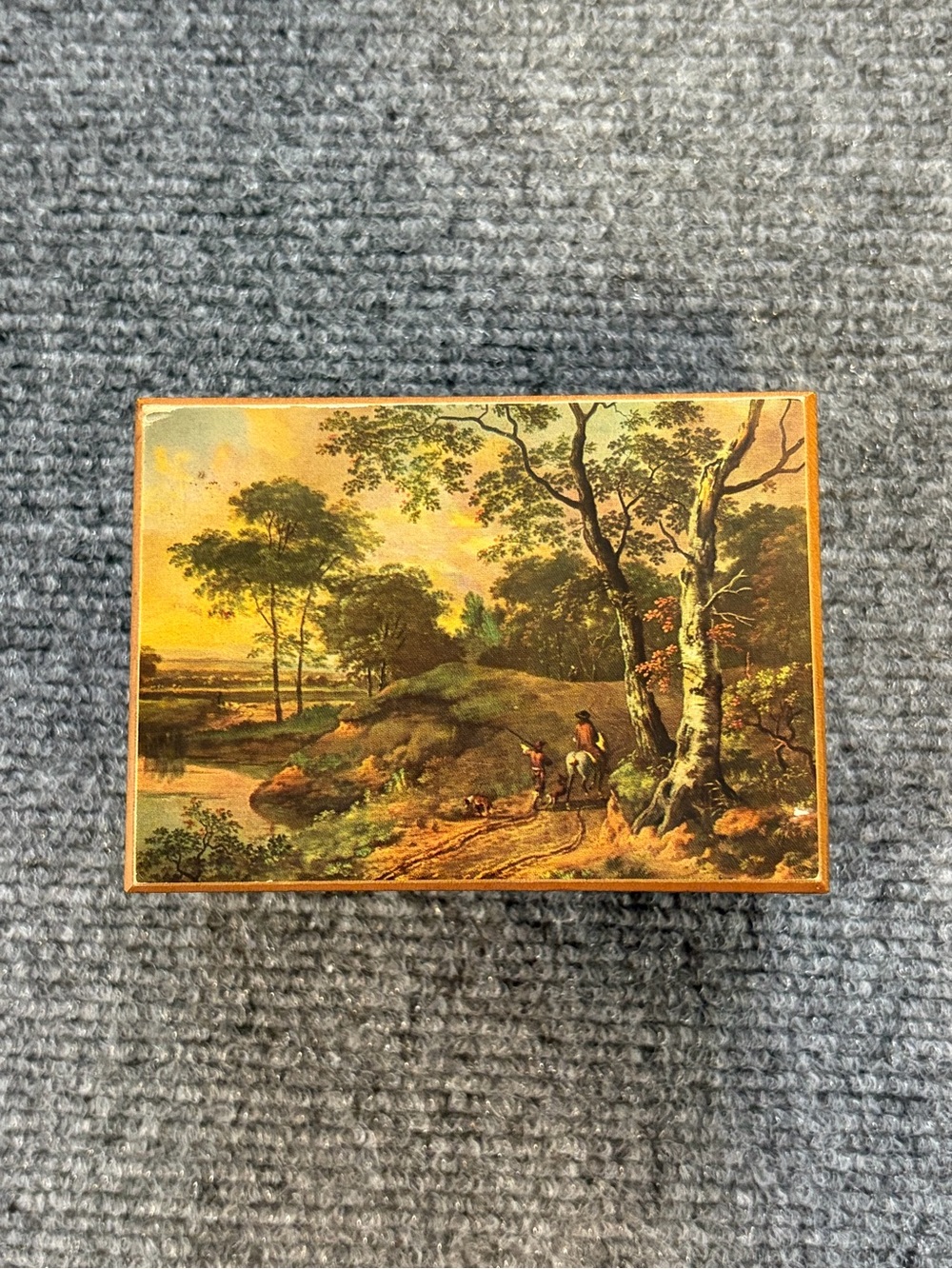 Vintage Reuge Swiss Music Box Green Apples Wood Inlay Landscape Wind Up Works